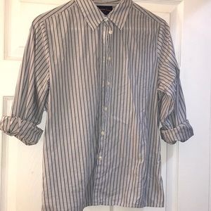 Blue Striped Button Down Blouse Top 10P Petite